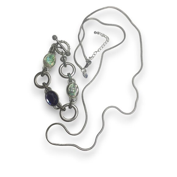 2pc- Lia Sophia Epiphany Abalone Rhinestone Bracelet & Lia Sophia chain Necklace - Picture 2 of 7